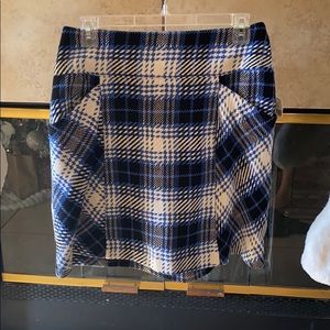 NWT Anthropologie Maeve Blue Plaid Skirt. Size 6.
